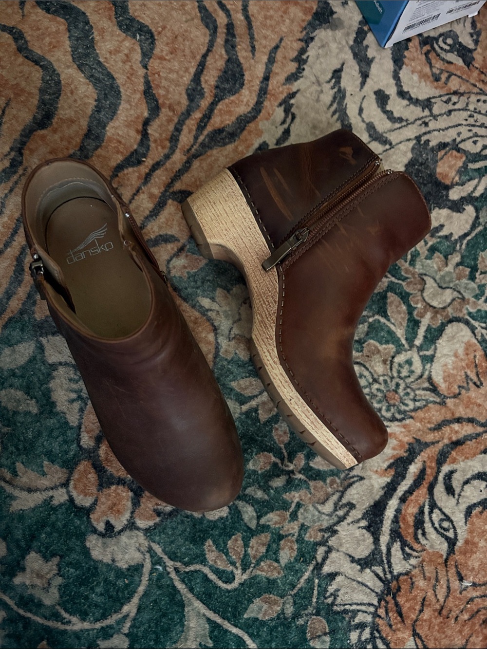 Dansko Brown Leather Women’s Clog Boot with Wood-Look Heel